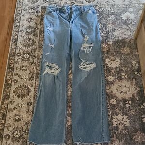 Hollister Light Blue Distressed Wide-Leg Jeans
